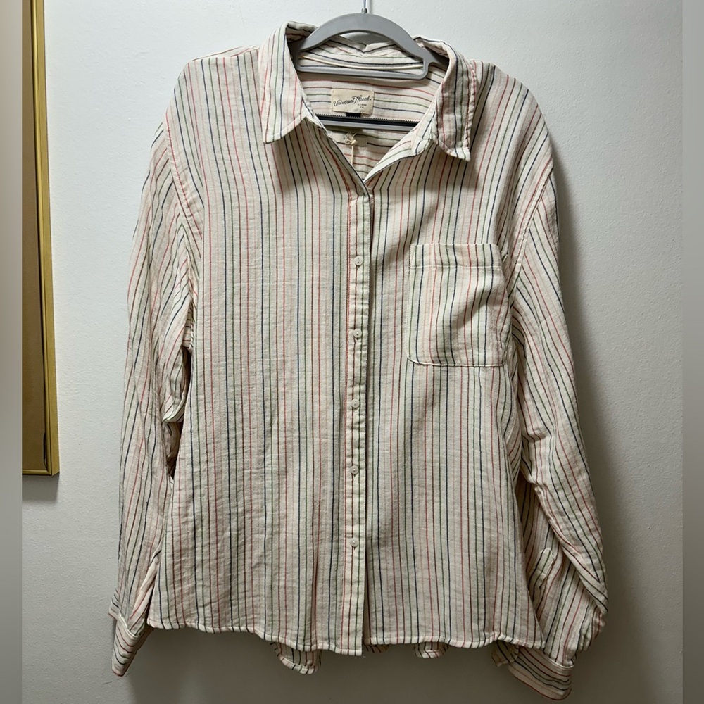 Universal Thread Cream Button-Down Shirt with Multi Colored Stripes